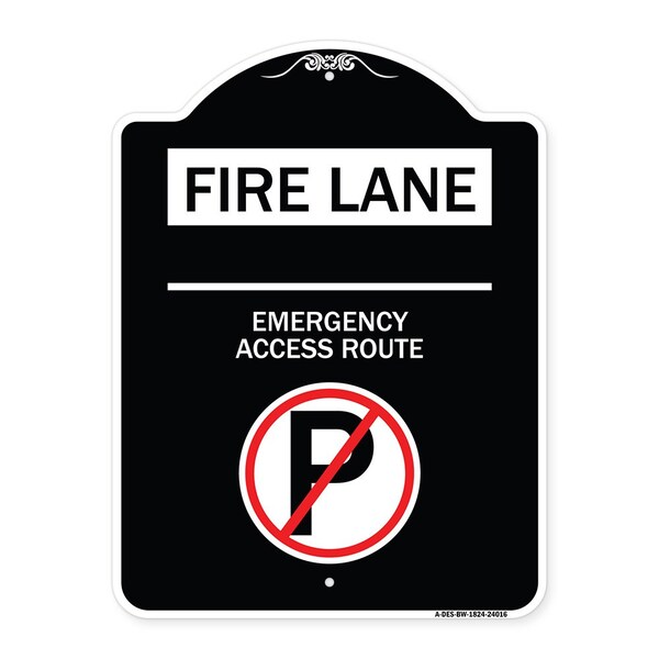Signmission Fire Lane Emergency Access Route W/ No Parking Heavy-Gauge Aluminum Sign, 24" x 18", BW-1824-24016 A-DES-BW-1824-24016 - main